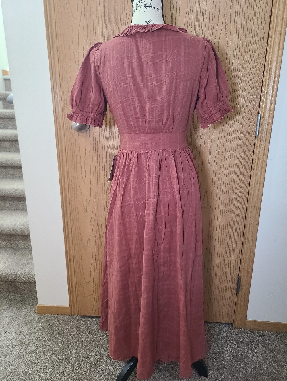 NWT Bohme Demi Maxi Dress In Marsala Boho Cottagecore Puff Sleeve Button Ruffle - Picture 5 of 6
